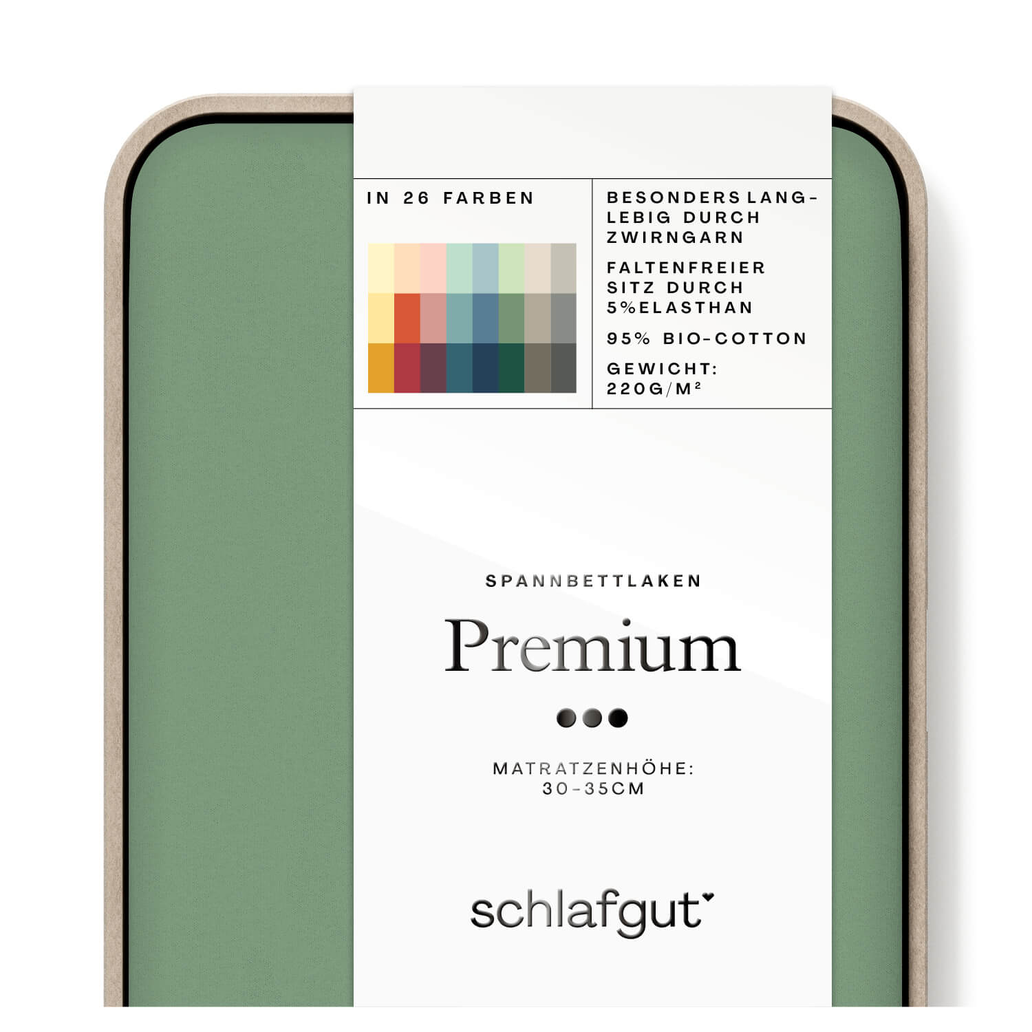 Das Produktbild vom Spannbettlaken der Reihe Premium in Farbe green mid von Schlafgut