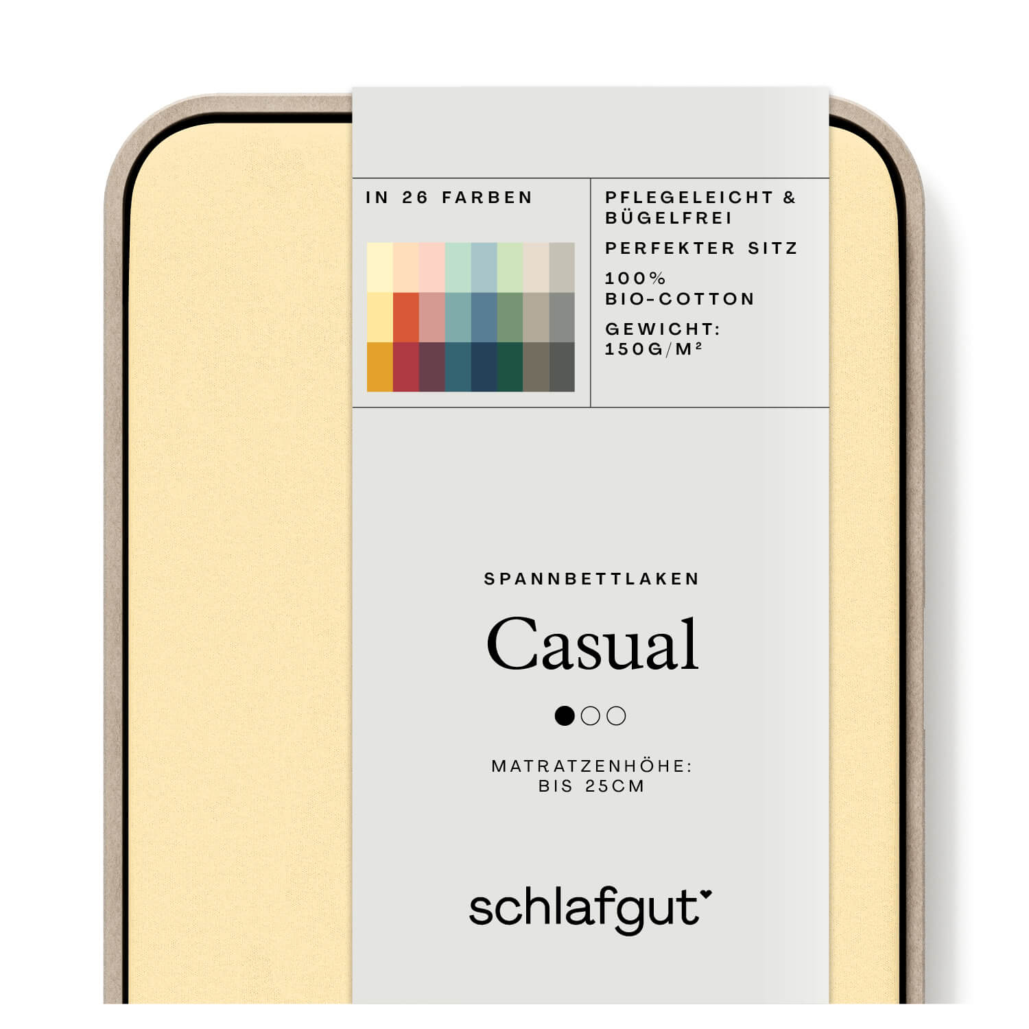 Das Produktbild vom Spannbettlaken der Reihe Casual in Farbe yellow mid von Schlafgut