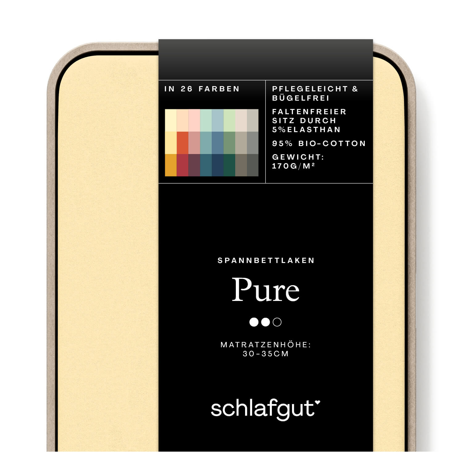 Das Produktbild vom Spannbettlaken der Reihe Pure in Farbe yellow mid von Schlafgut