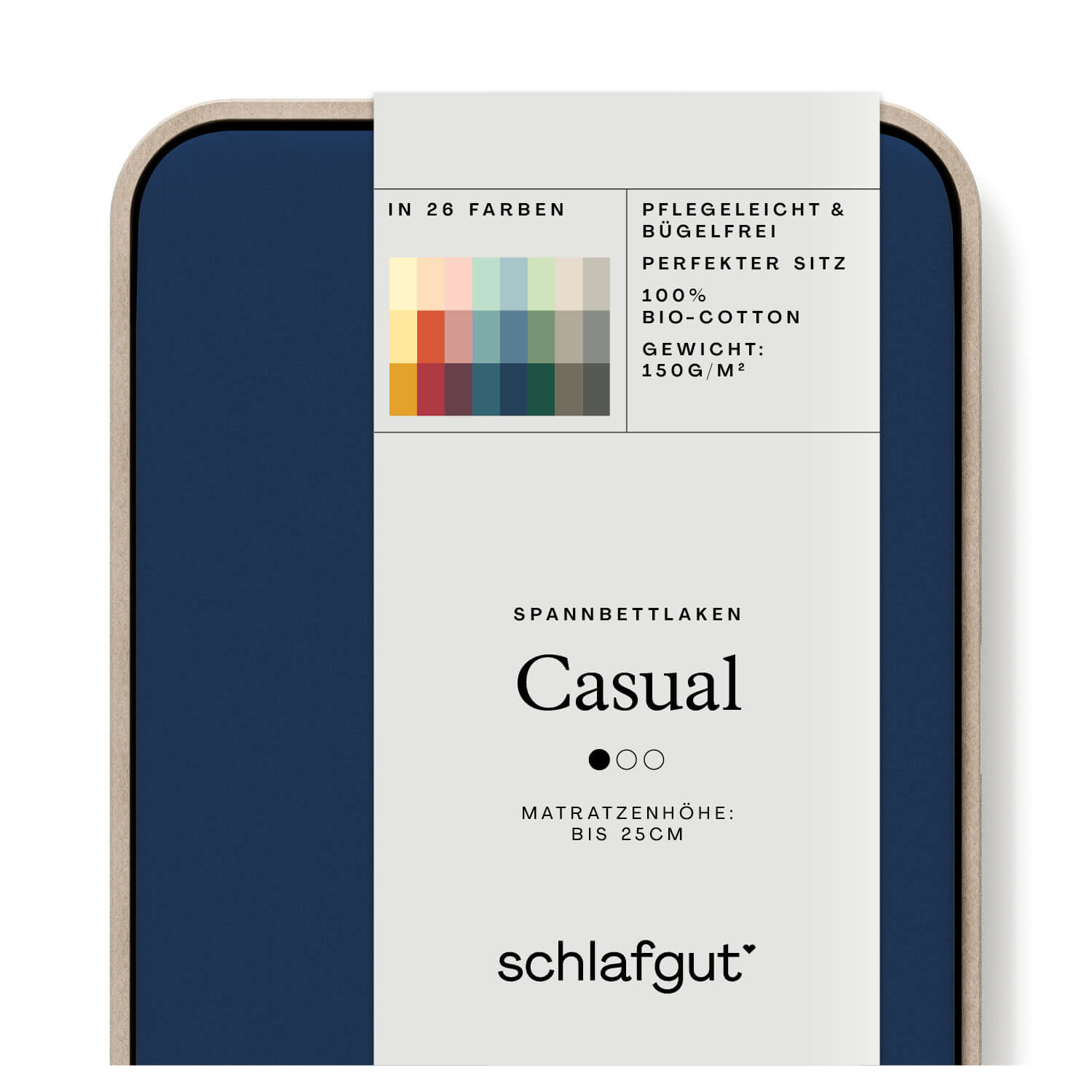 Das Produktbild vom Spannbettlaken der Reihe Casual in Farbe blue deep von Schlafgut