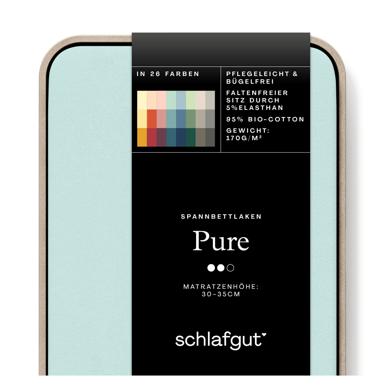 Das Produktbild vom Spannbettlaken der Reihe Pure in Farbe petrol light von Schlafgut
